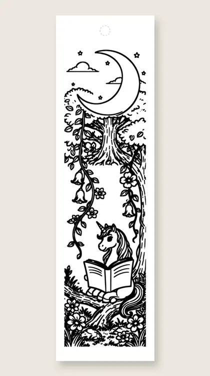 Reading under the moon: coloring bookmark