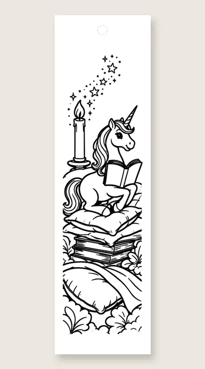 Cozy bedtime story: unicorn coloring bookmark