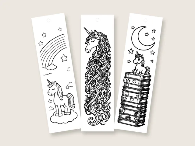 Unicorn coloring bookmarks and coloring pages