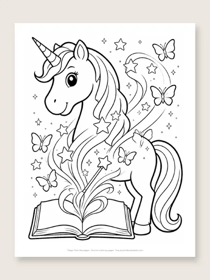 Magic from the pages: unicorn coloring page