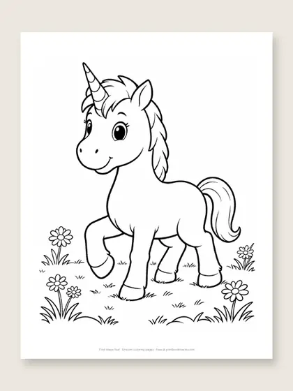 First steps foal: unicorn coloring page