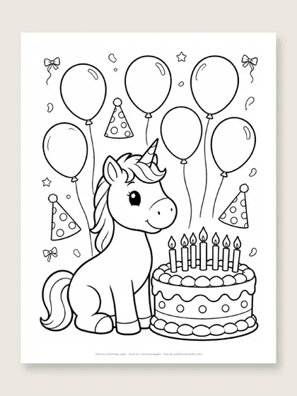 Unicorn birthday cake: unicorn coloring page
