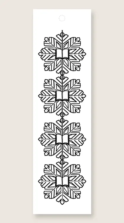 Snowflakes holding books: winter coloring bookmark