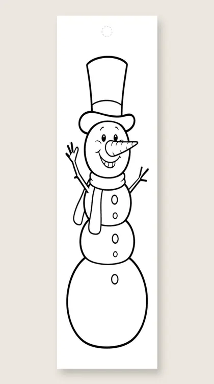 Tall snowman stack: winter coloring bookmark