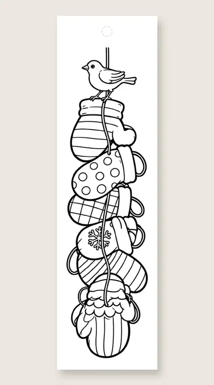 Mittens on a line: winter coloring bookmark