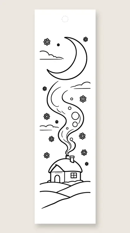 Snowy cabin smoke: winter coloring bookmark