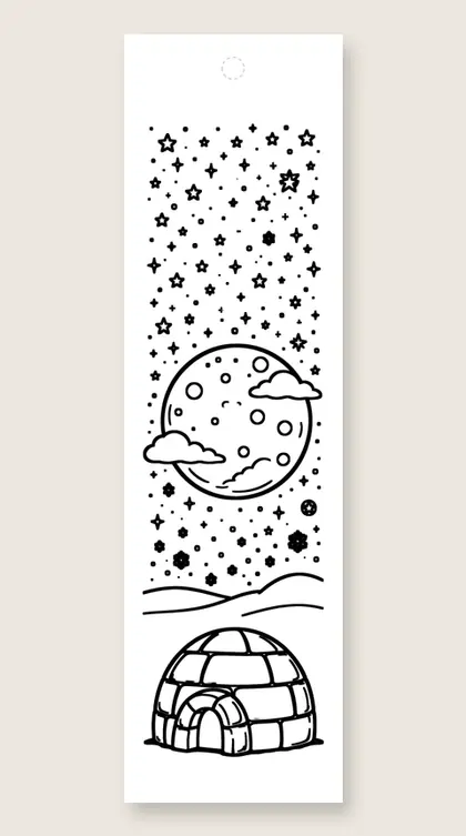 Igloo and stars: winter coloring bookmark