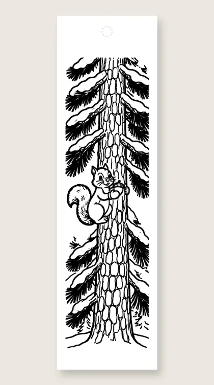 Squirrel with acorn mittens: winter coloring bookmark
