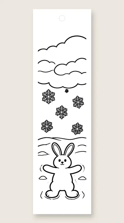 Snow angel and flakes: winter coloring bookmark