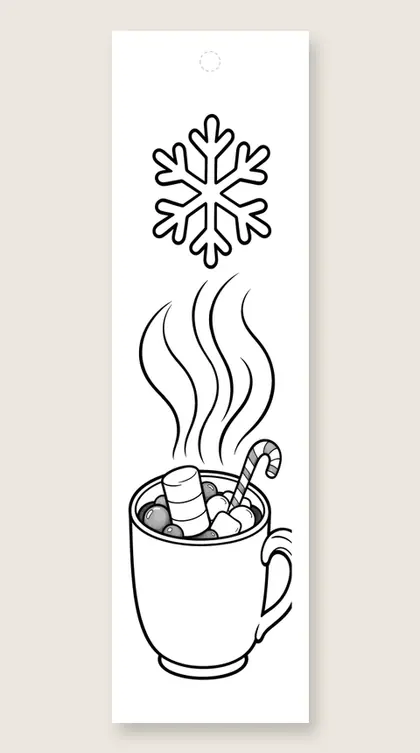 Cocoa mug tower: winter coloring bookmark