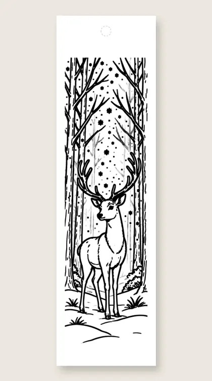 Deer in the forest: winter coloring bookmark