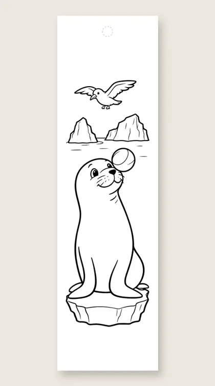 Seal and ice floes: winter coloring bookmark