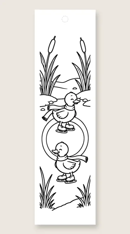 Frozen pond skaters: winter coloring bookmark