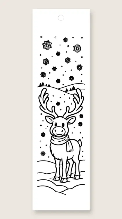 Reindeer in the snow: winter coloring bookmark