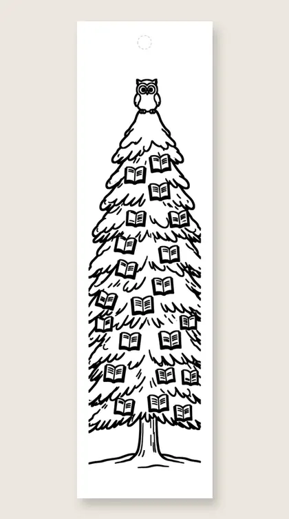 Book ornament tree: winter coloring bookmark