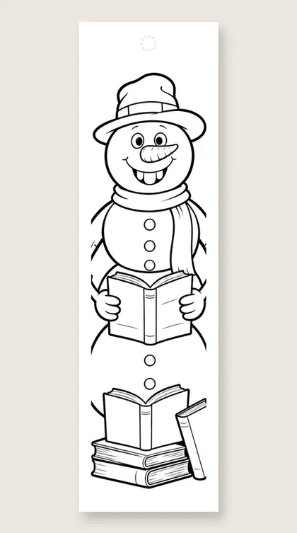 Snowman with a storybook: coloring bookmark