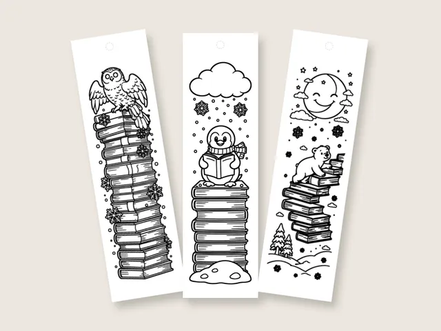 Winter coloring bookmarks and coloring pages