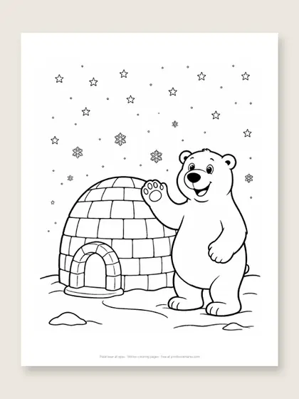 Polar bear at igloo: bear coloring page