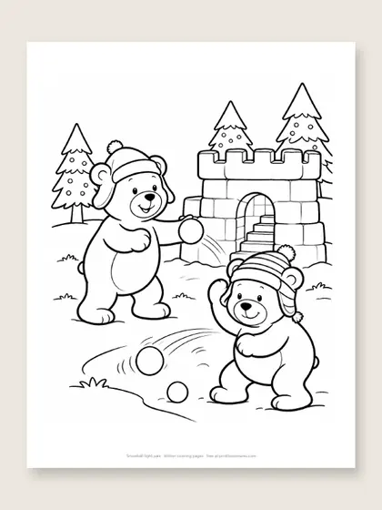 Snowball fight pals: winter coloring page