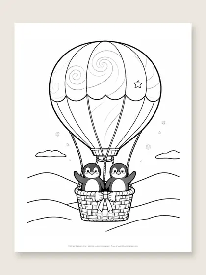 Hot air balloon trip: winter coloring page