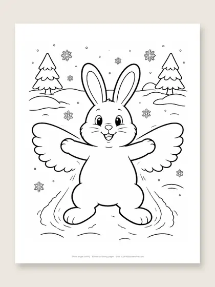 Snow angel bunny: winter coloring page