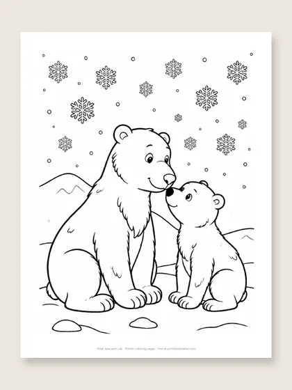 Polar bear and cub: winter coloring page