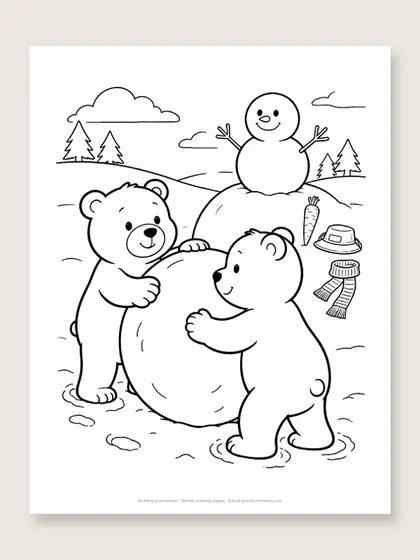 Building a snowman: snowman coloring page