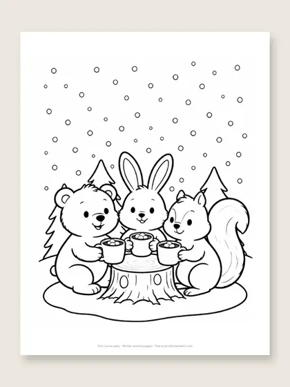Hot cocoa party: winter coloring page