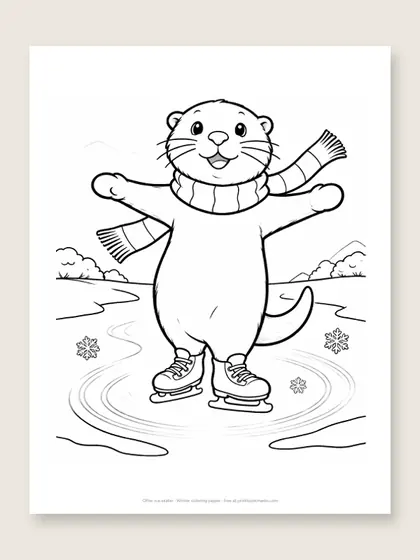 Otter ice skater: winter coloring page