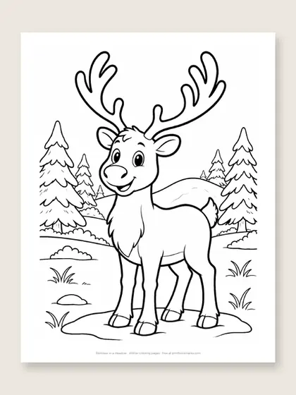 Reindeer in a meadow: winter coloring page