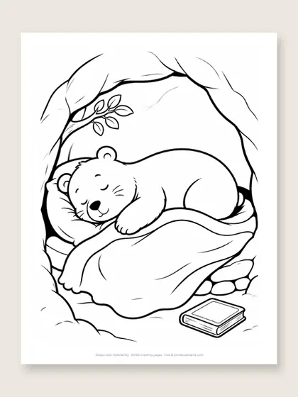 Sleepy bear hibernating: bear coloring page