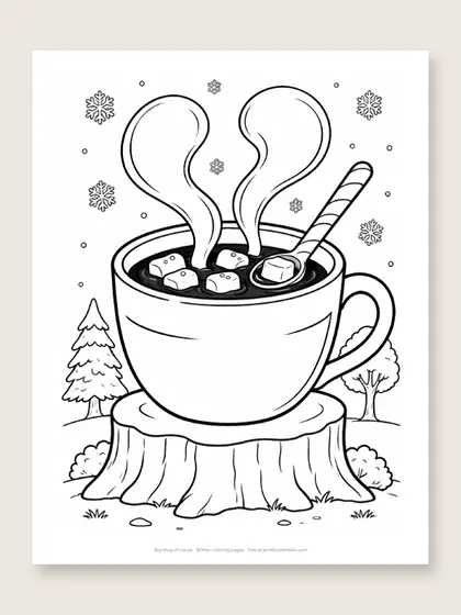 Big mug of cocoa: winter coloring page