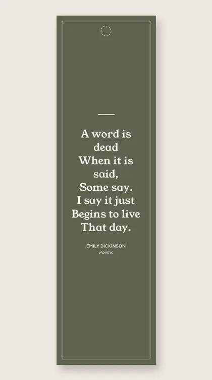 Bookmark with a quote from Poems