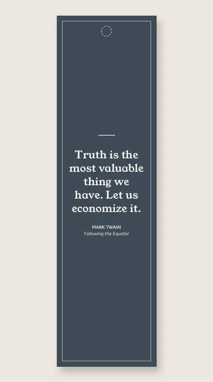 Bookmark with a quote from Following the Equator