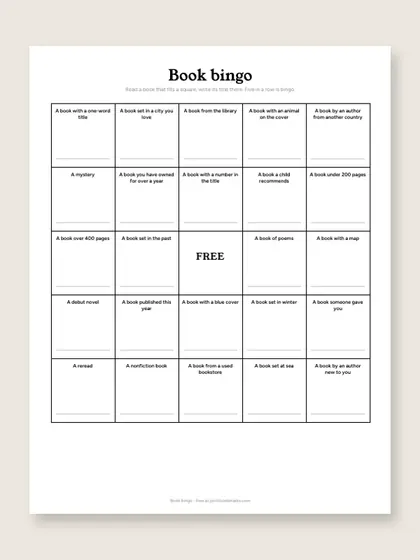 Book bingo printable