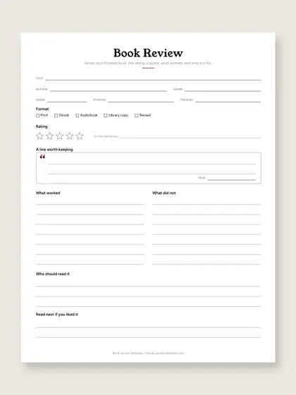 Book Review Template: 1 PDF