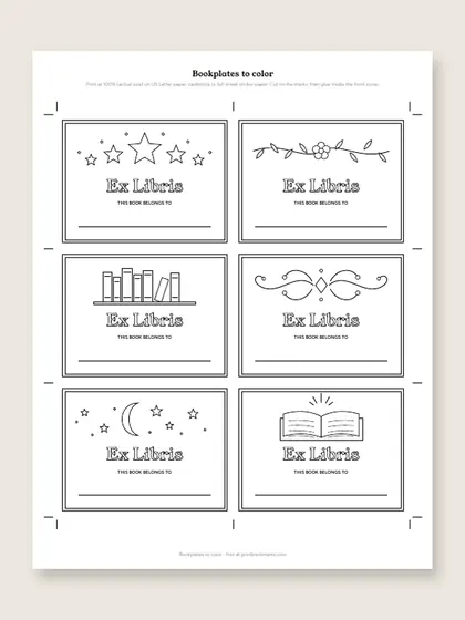 Bookplates to color, first page