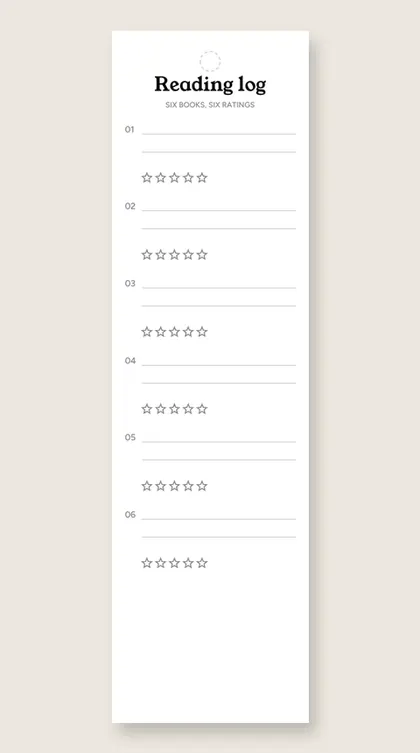 Reading log tracker bookmark