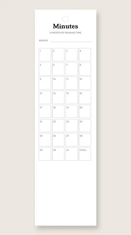 Minutes tracker bookmark