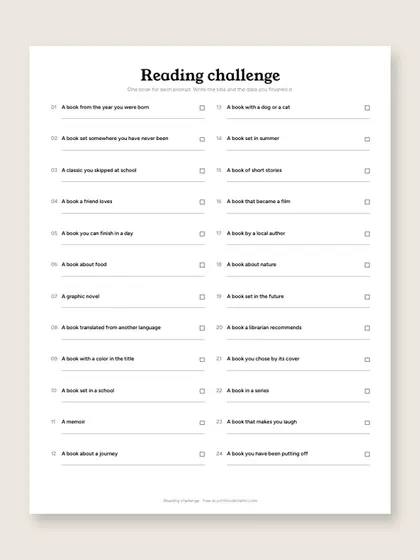 Reading challenge printable