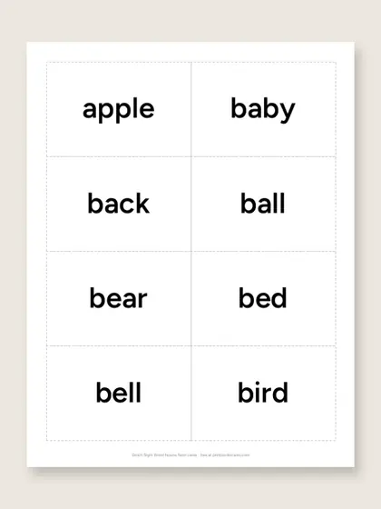 Dolch Sight Word Nouns flash cards, first page