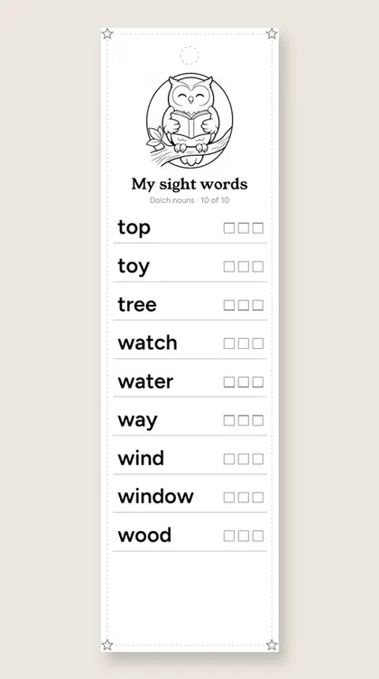 Dolch Sight Word Nouns bookmark 10