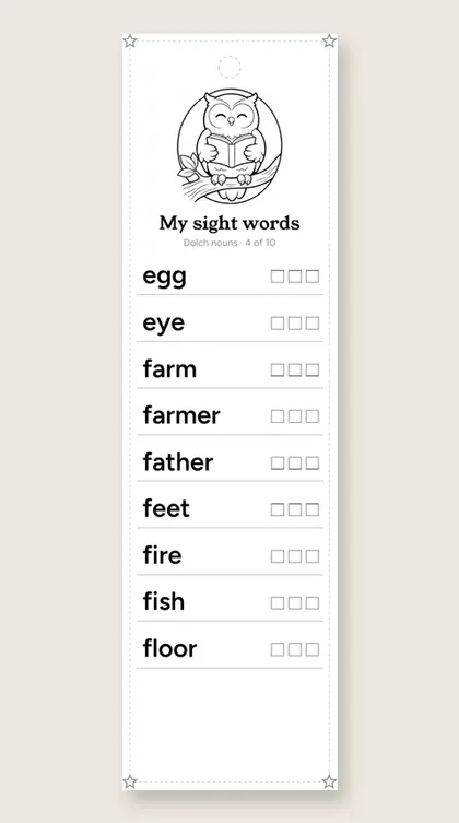 Dolch Sight Word Nouns bookmark 4