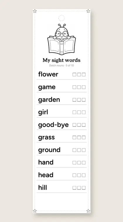 Dolch Sight Word Nouns bookmark 5