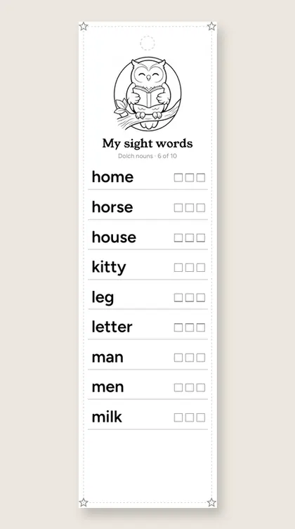 Dolch Sight Word Nouns bookmark 6