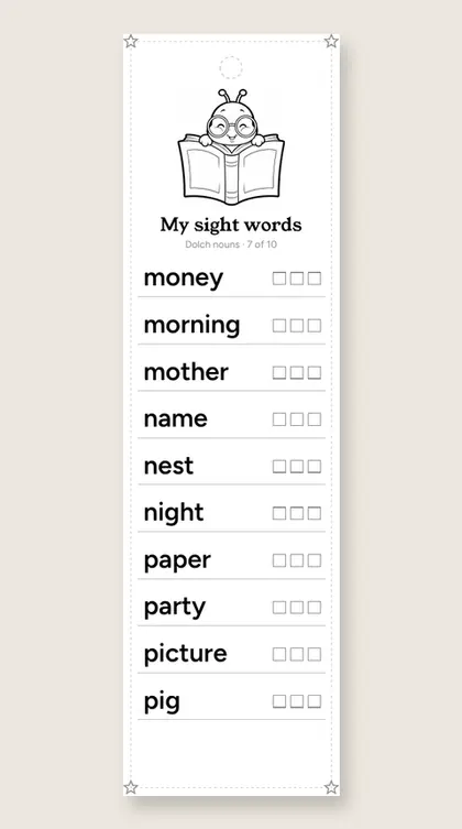 Dolch Sight Word Nouns bookmark 7