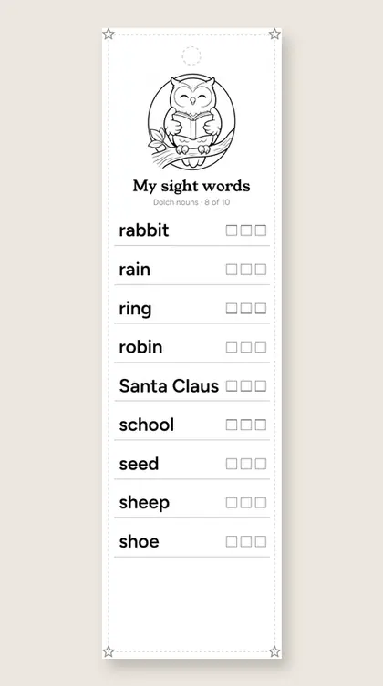 Dolch Sight Word Nouns bookmark 8