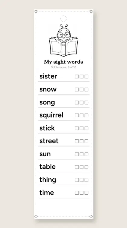 Dolch Sight Word Nouns bookmark 9