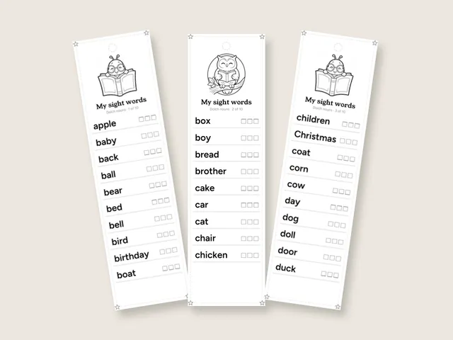 Dolch Sight Word Nouns: 95 words · Kindergarten to second grade