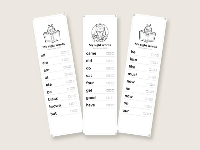 Dolch Primer Sight Words: 52 words · Kindergarten